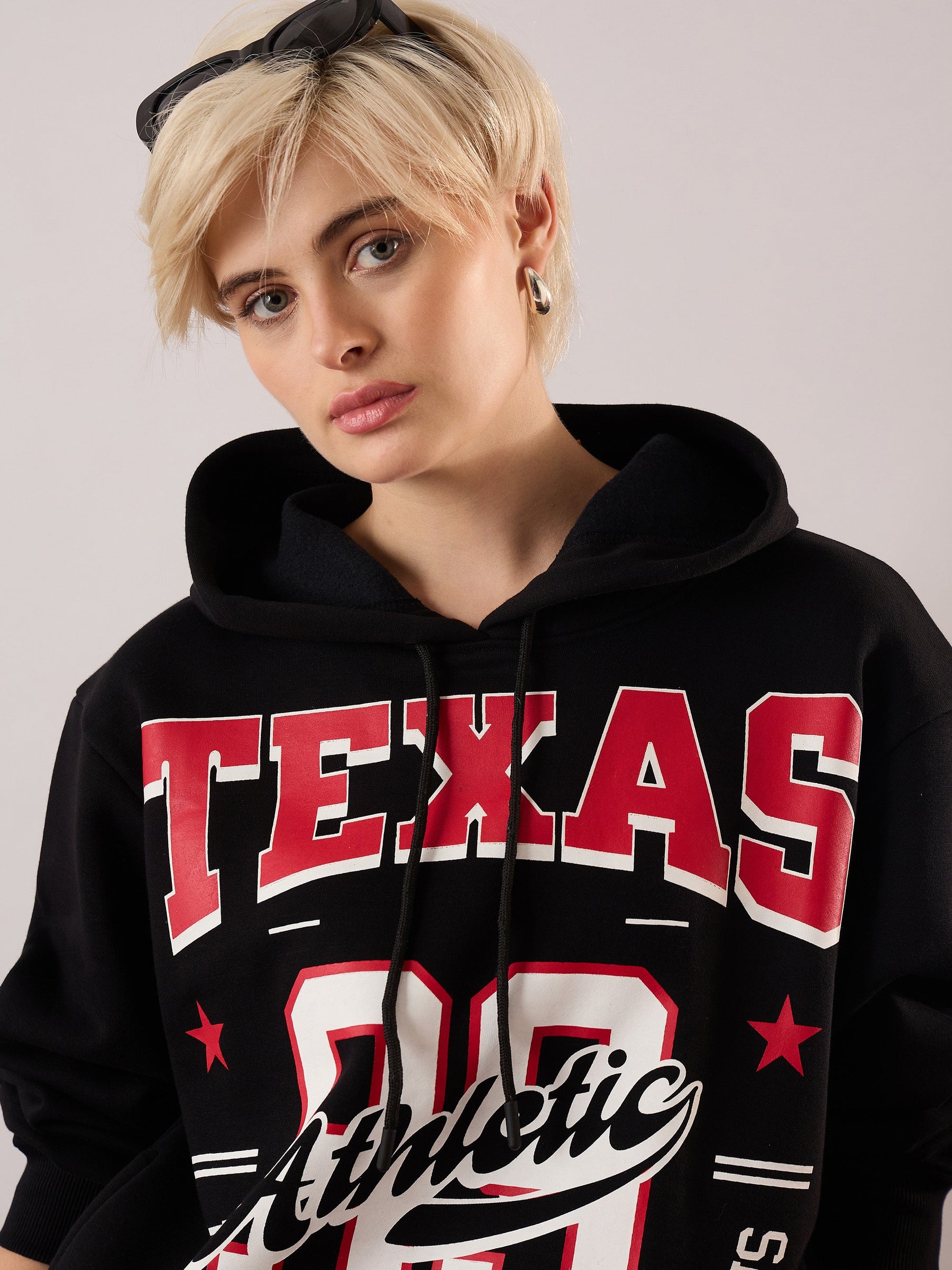 Black Fleece TEXAS Printed Regular Fit Hoodie-SASSAFRAS