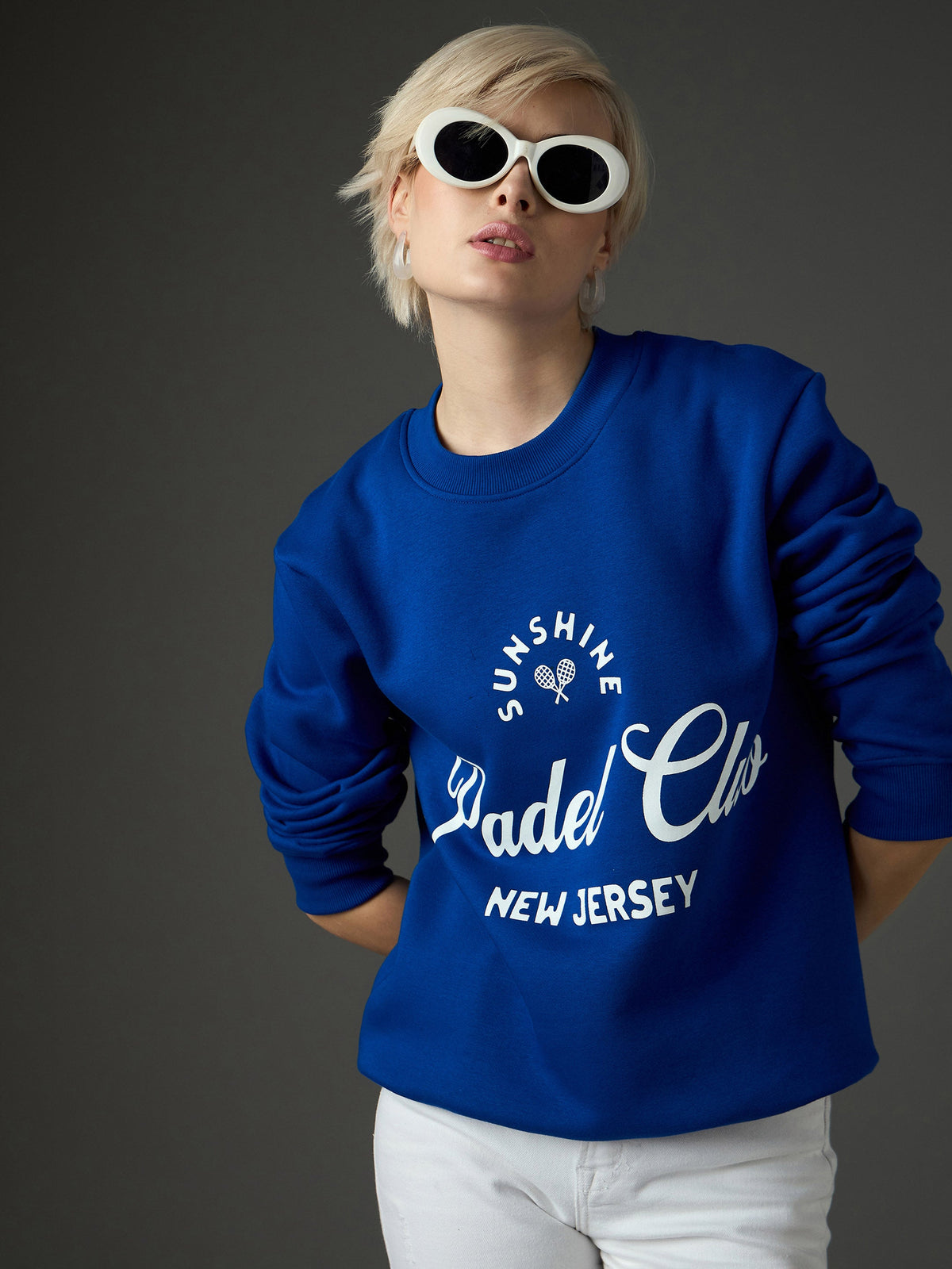 Royal Blue Fleece PADEL CLUB Printed Regular Fit Sweatshirt-SASSAFRAS