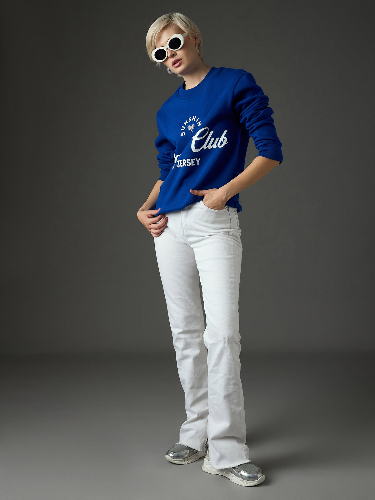Royal Blue Fleece PADEL CLUB Printed Regular Fit Sweatshirt-SASSAFRAS