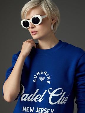 Royal Blue Fleece PADEL CLUB Printed Regular Fit Sweatshirt-SASSAFRAS