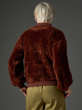 Brown Balloon Sleeve Faux Fur Sweatshirt-SASSAFRAS