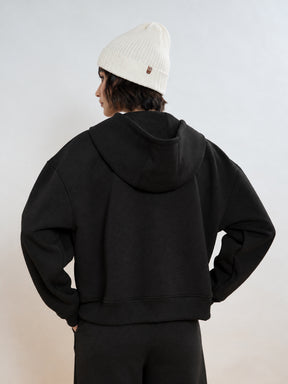 Black Fleece Side Pocket Oversized Hoodie-SASSAFRAS