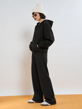 Black Fleece Side Pocket Oversized Hoodie With Track Pants-SASSAFRAS