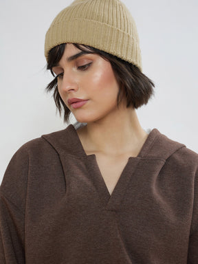 Brown Melange Fleece Side Pocket Oversized Hoodie-SASSAFRAS