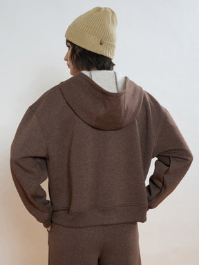 Brown Melange Fleece Side Pocket Oversized Hoodie-SASSAFRAS
