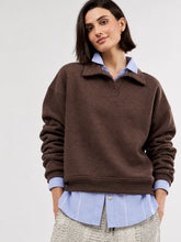 Brown Melange Fleece Collar Button Sweatshirt-SASSAFRAS