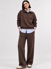 Brown Melange Fleece Sweatshirt With Track Pants-SASSAFRAS