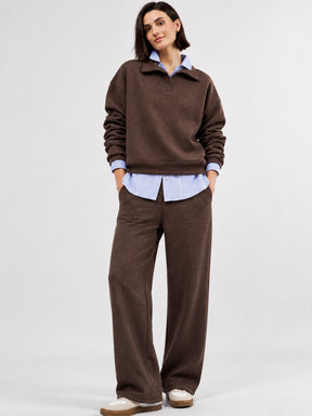 Brown Melange Fleece Sweatshirt With Track Pants-SASSAFRAS