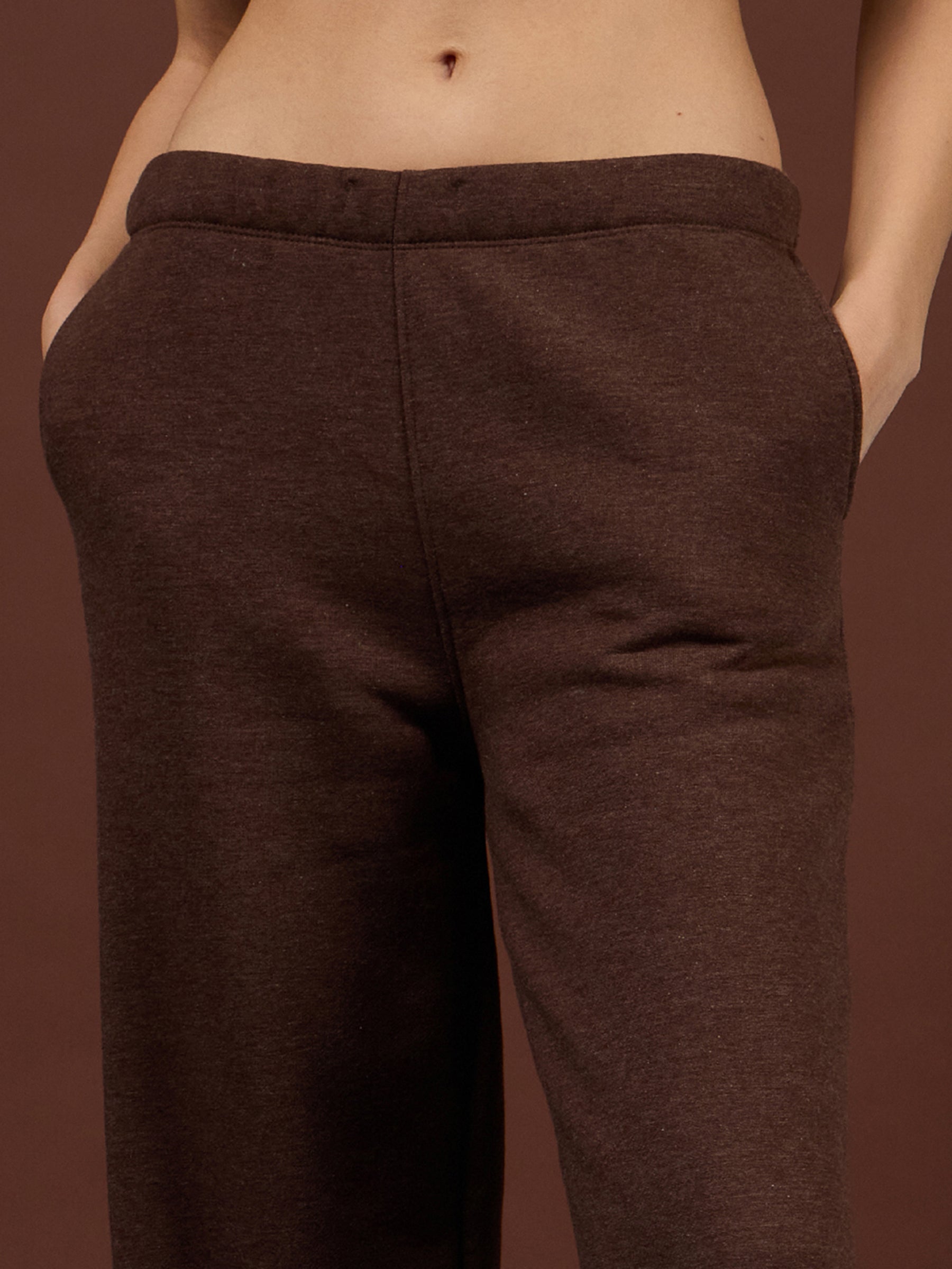Brown Melange Fleece Sweatshirt With Track Pants-SASSAFRAS