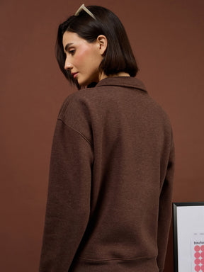 Brown Melange Fleece Sweatshirt With Track Pants-SASSAFRAS