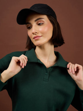 Emerald Green Fleece Collar Button Sweatshirt-SASSAFRAS
