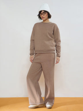 Beige Melange Fleece Side Pockets Oversized Sweatshirt-SASSAFRAS
