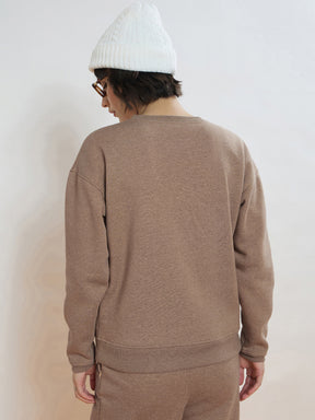 Beige Melange Fleece Side Pockets Oversized Sweatshirt-SASSAFRAS