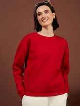 Red Fleece Side Pockets Oversized Sweatshirt-SASSAFRAS