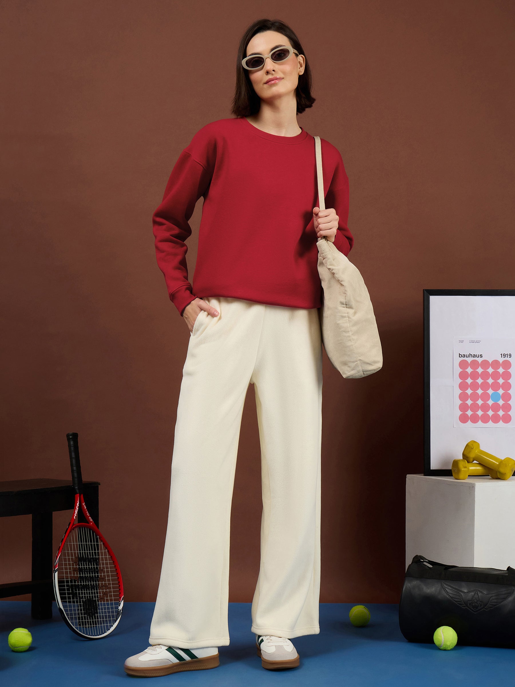 Red Fleece Side Pockets Oversized Sweatshirt-SASSAFRAS