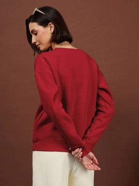Red Fleece Side Pockets Oversized Sweatshirt-SASSAFRAS