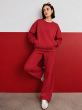 Red Fleece Side Pockets Oversized Sweatshirt With Track Pants-SASSAFRAS
