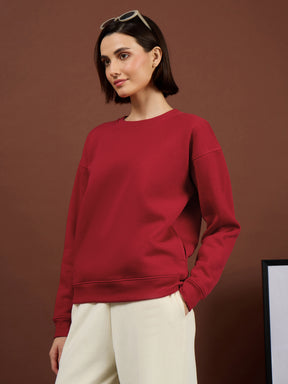 Red Fleece Side Pockets Oversized Sweatshirt With Track Pants-SASSAFRAS