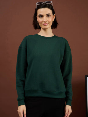Emerald Green Fleece Side Pockets Oversized Sweatshirt-SASSAFRAS