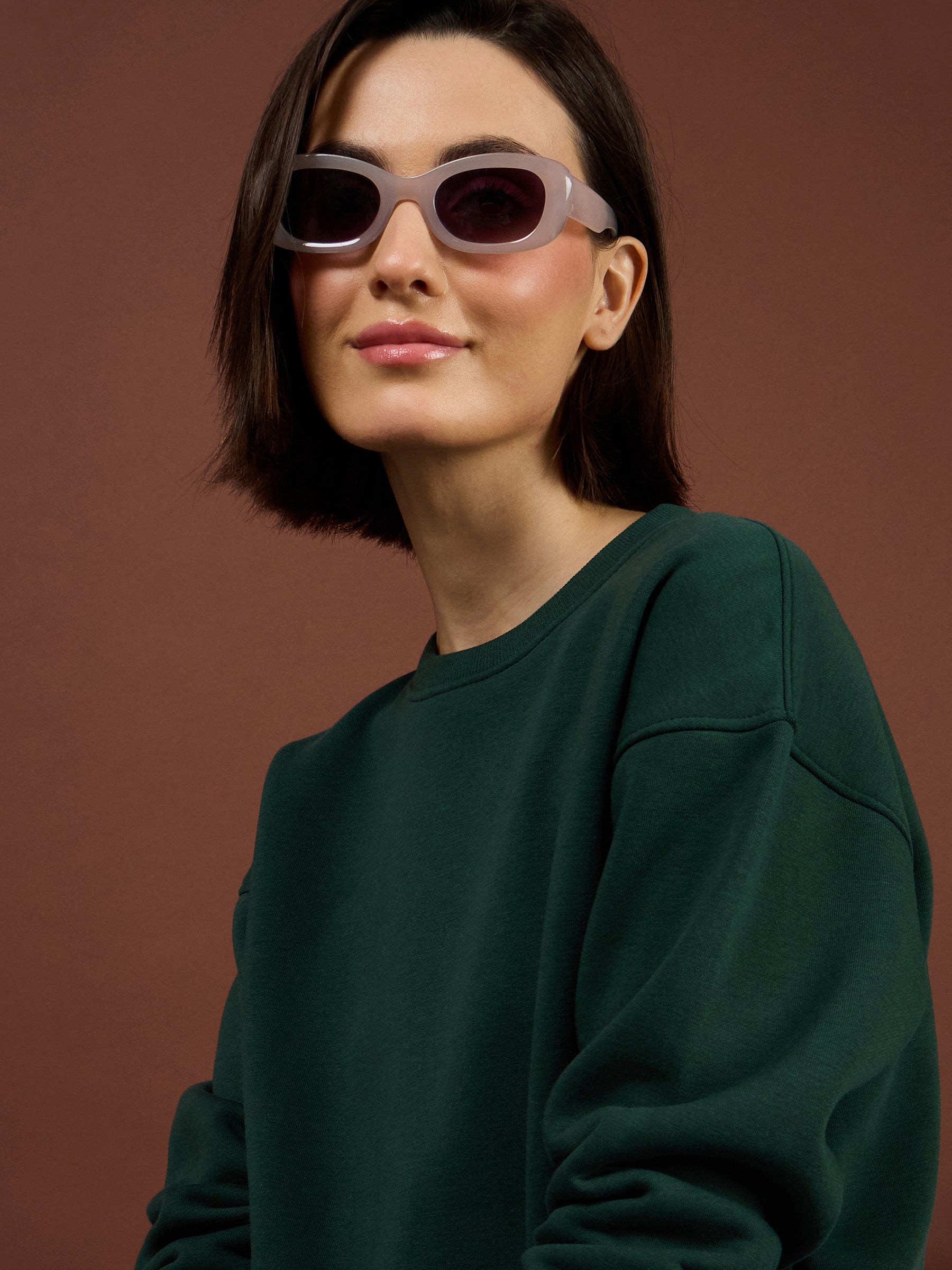 Emerald Green Fleece Side Pockets Oversized Sweatshirt-SASSAFRAS