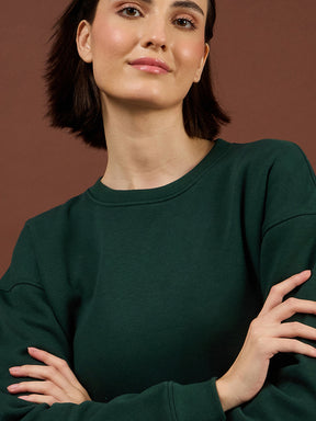 Emerald Green Fleece Side Pockets Oversized Sweatshirt-SASSAFRAS