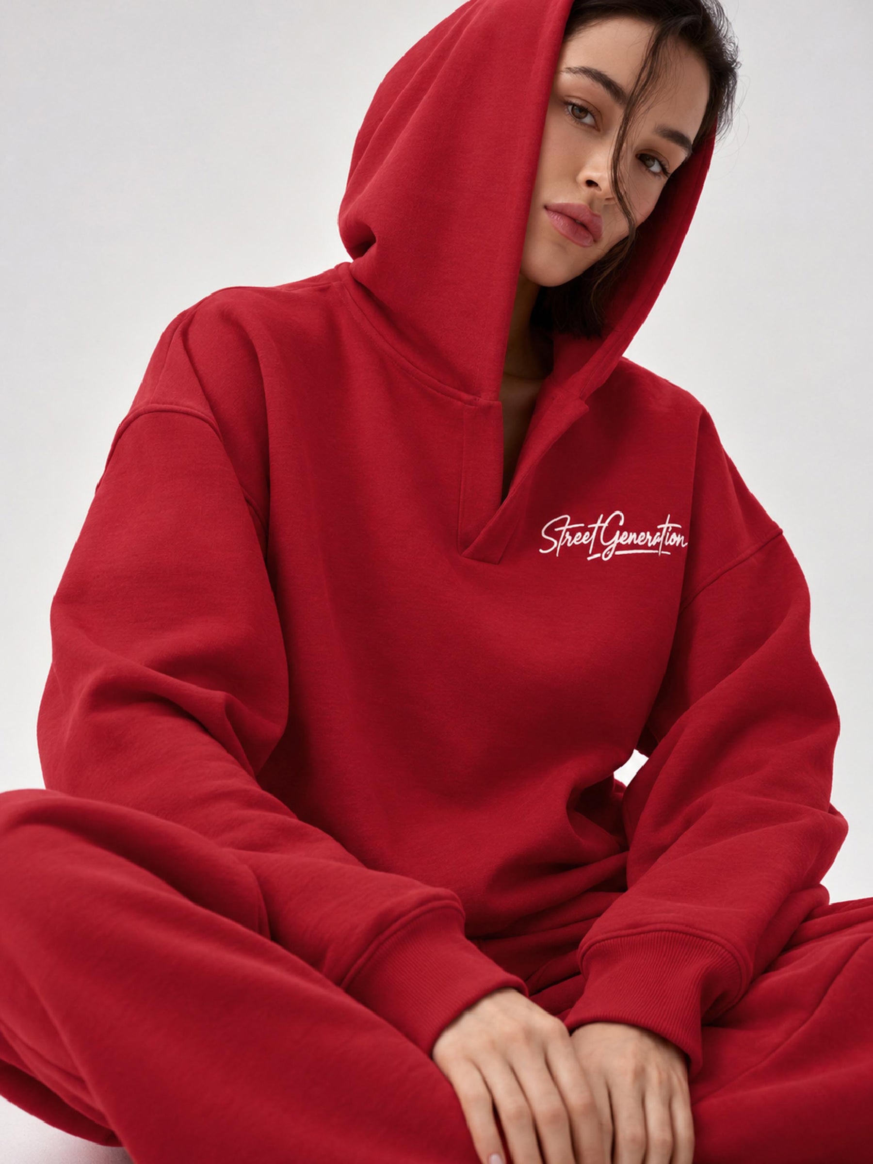 Red Fleece STREET GENERATION Hoodie-SASSAFRAS