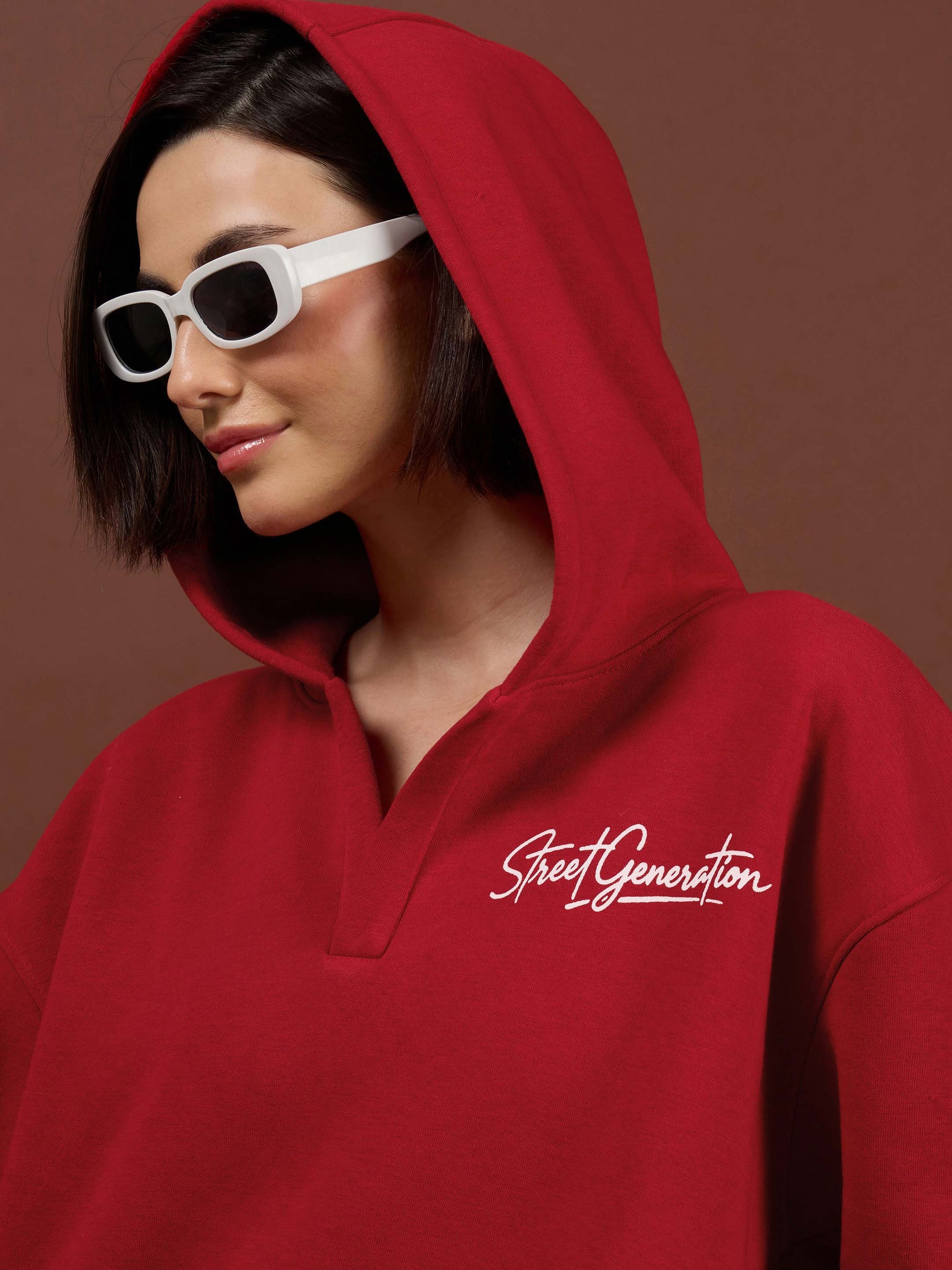 Red Fleece STREET GENERATION Hoodie-SASSAFRAS