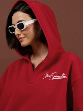 Red Fleece STREET GENERATION Hoodie-SASSAFRAS