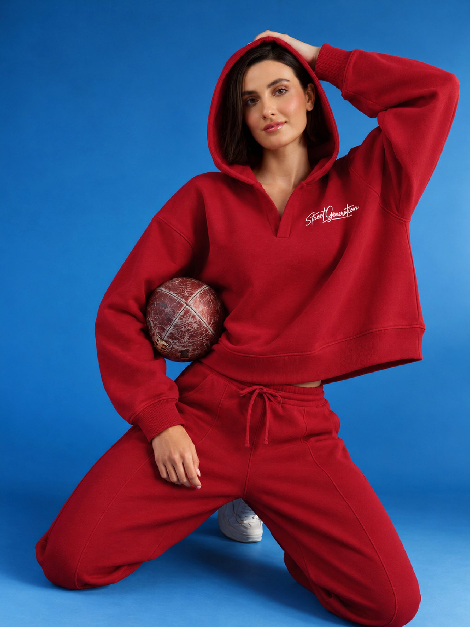 Red Fleece STREET GENERATION Hoodie With Track Pants-SASSAFRAS