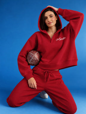 Red Fleece STREET GENERATION Hoodie With Track Pants-SASSAFRAS