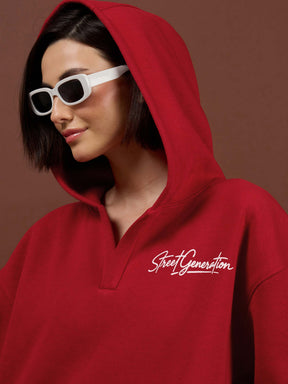 Red Fleece STREET GENERATION Hoodie With Track Pants-SASSAFRAS