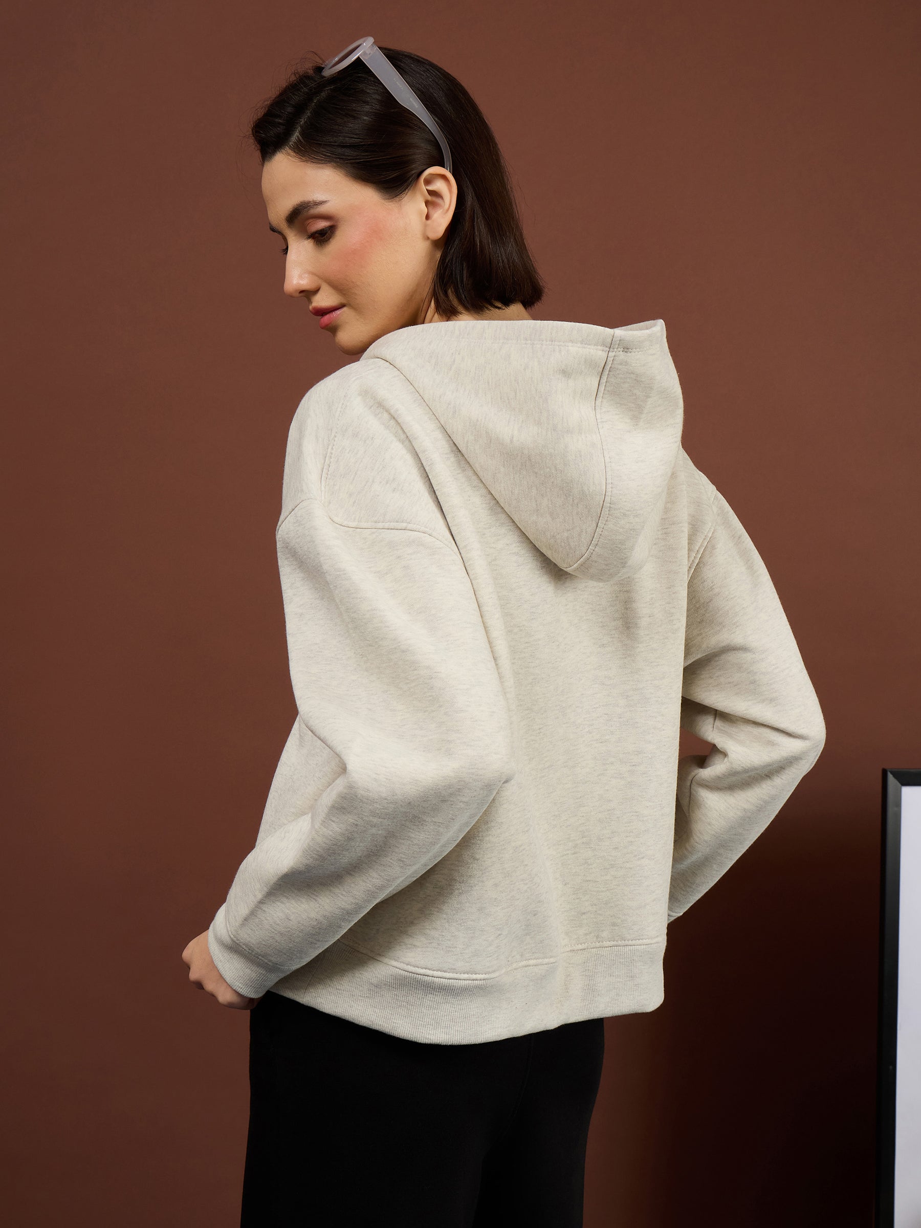 Off-White Melange Fleece SLOW MORNING Oversize Hoodie-SASSAFRAS
