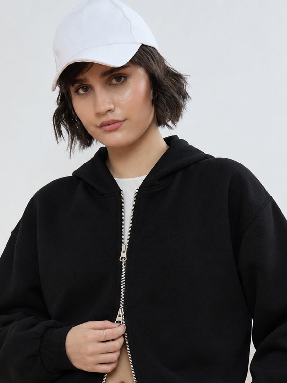 Black Fleece Double-Zipper Hoodie With Track Pants-SASSAFRAS