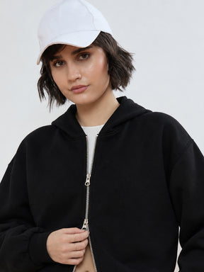 Black Fleece Double-Zipper Hoodie With Track Pants-SASSAFRAS