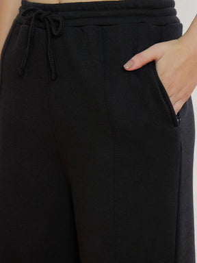 Black Fleece Double-Zipper Hoodie With Track Pants-SASSAFRAS