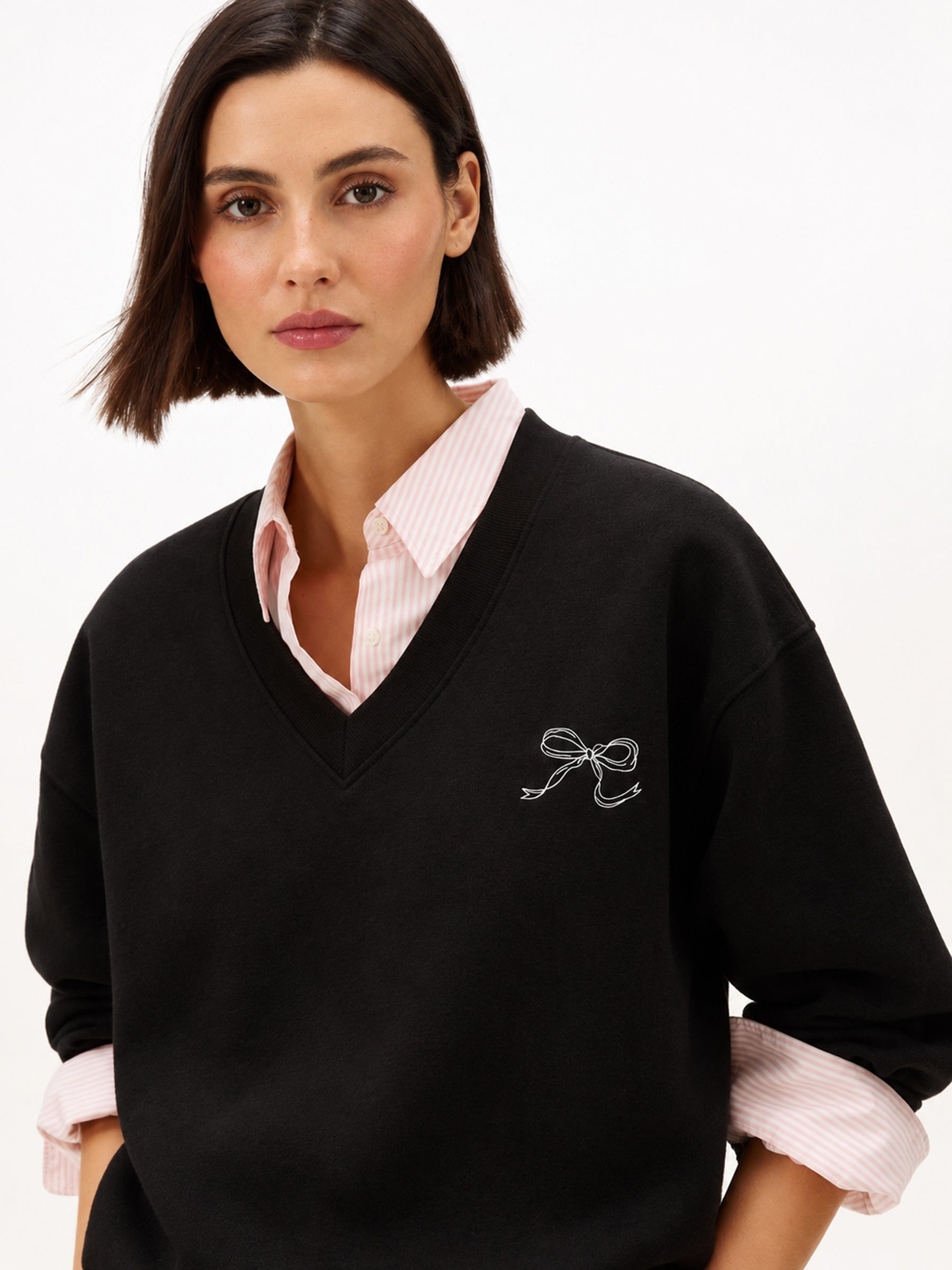 Black Fleece BOW Print Oversize Sweatshirt-SASSAFRAS