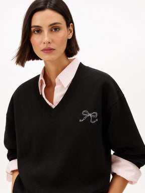Black Fleece BOW Print Oversize Sweatshirt-SASSAFRAS