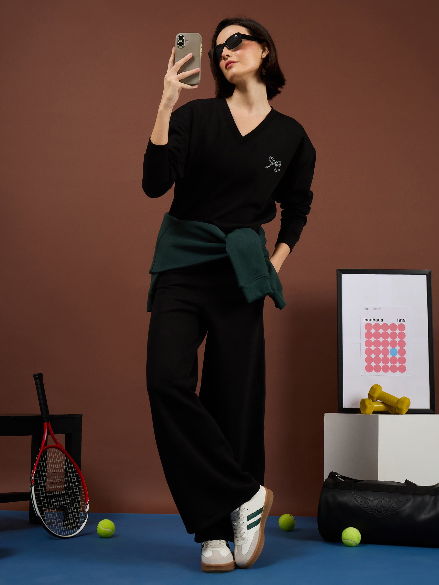 Black Fleece BOW Print Oversize Sweatshirt-SASSAFRAS