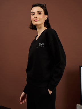 Black Fleece BOW Print Oversize Sweatshirt-SASSAFRAS