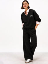 Black Fleece BOW Print Oversize Sweatshirt With Track Pants-SASSAFRAS