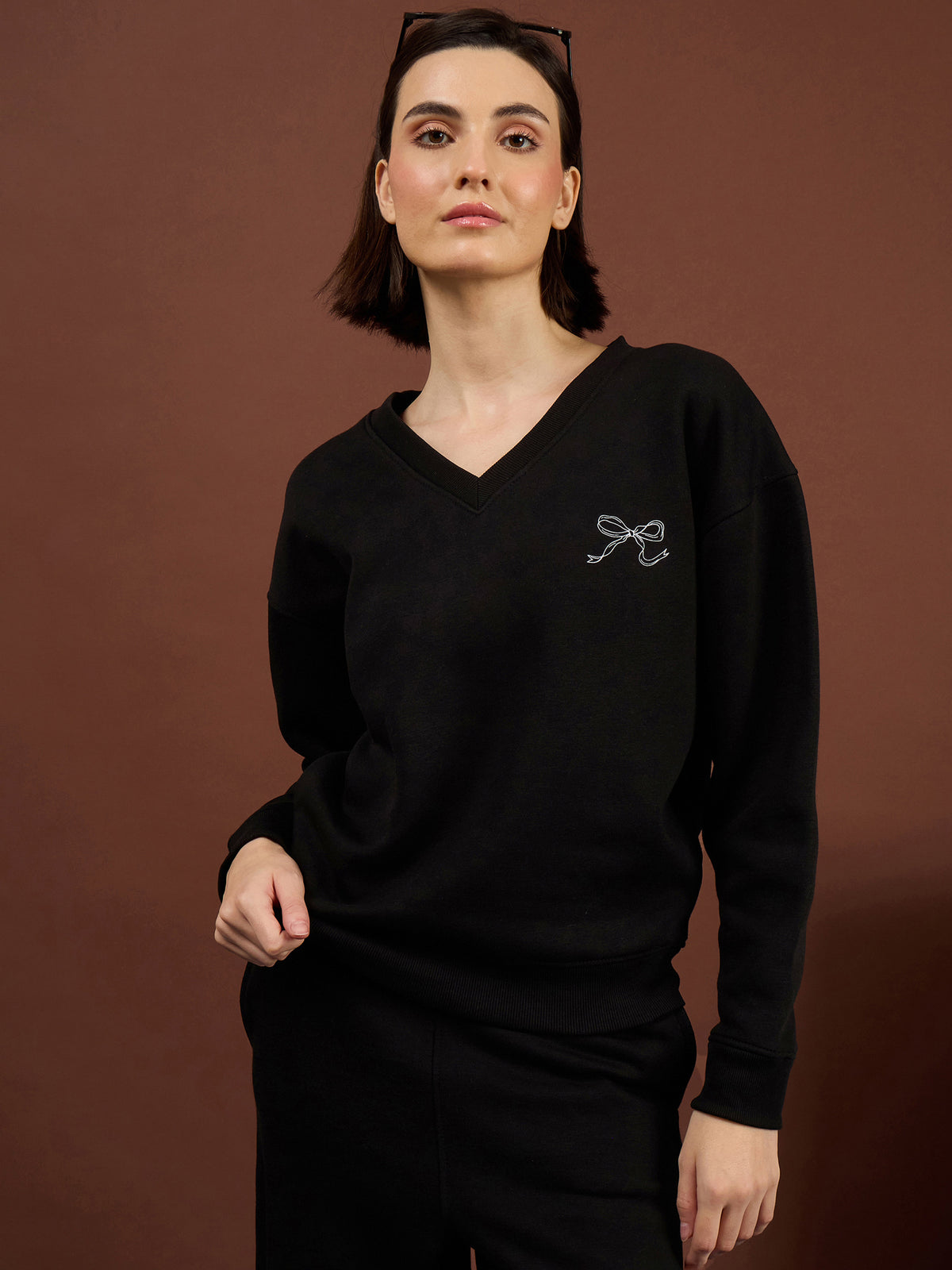 Black Fleece BOW Print Oversize Sweatshirt With Track Pants-SASSAFRAS