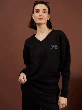 Black Fleece BOW Print Oversize Sweatshirt With Track Pants-SASSAFRAS