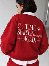 Red Fleece Back Typography Oversize Sweatshirt -SASSAFRAS