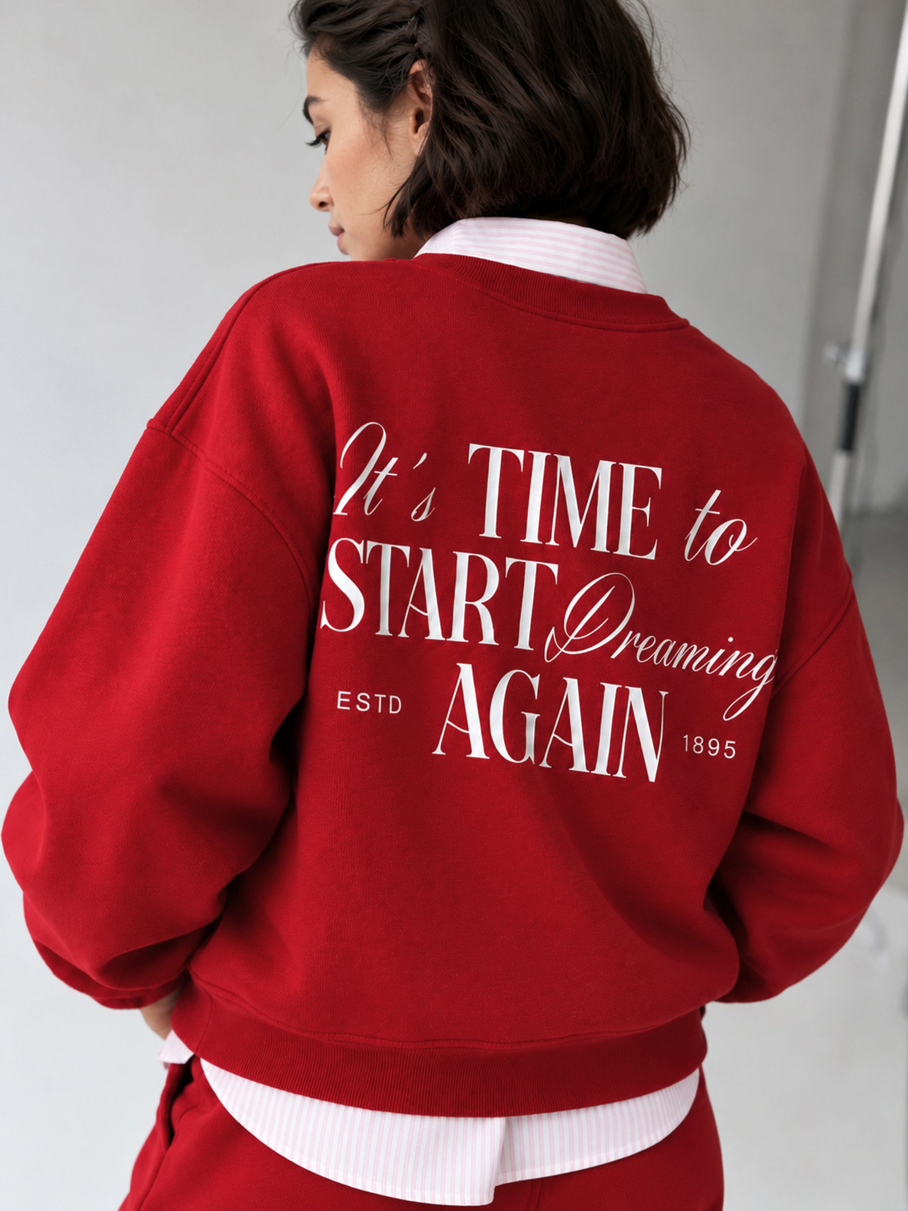 Red Fleece Back Typography Oversize Sweatshirt -SASSAFRAS