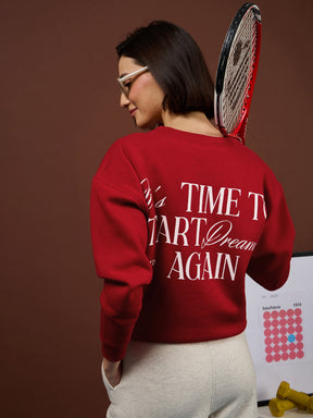 Red Fleece Back Typography Oversize Sweatshirt -SASSAFRAS