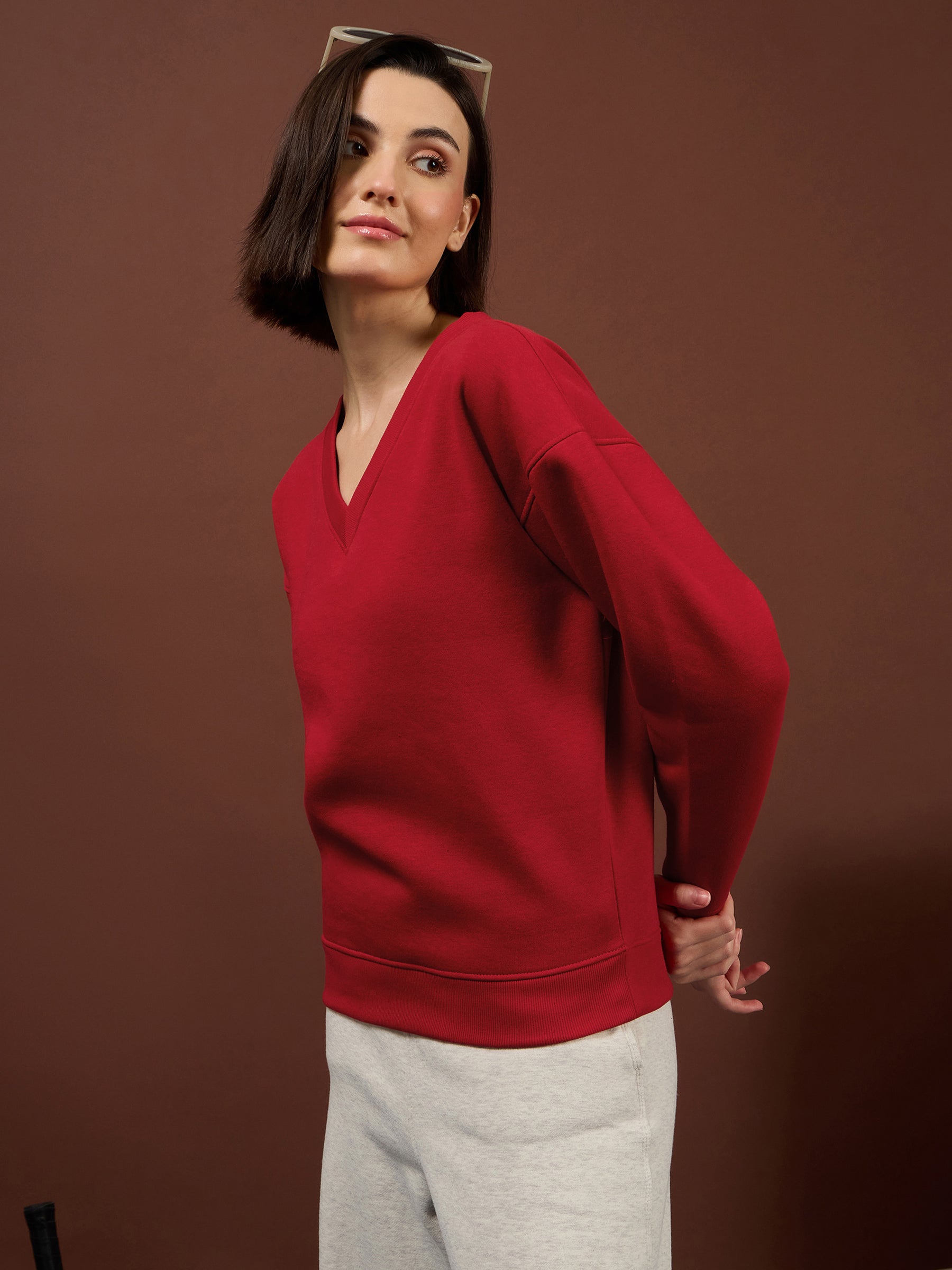 Red Fleece Back Typography Oversize Sweatshirt -SASSAFRAS