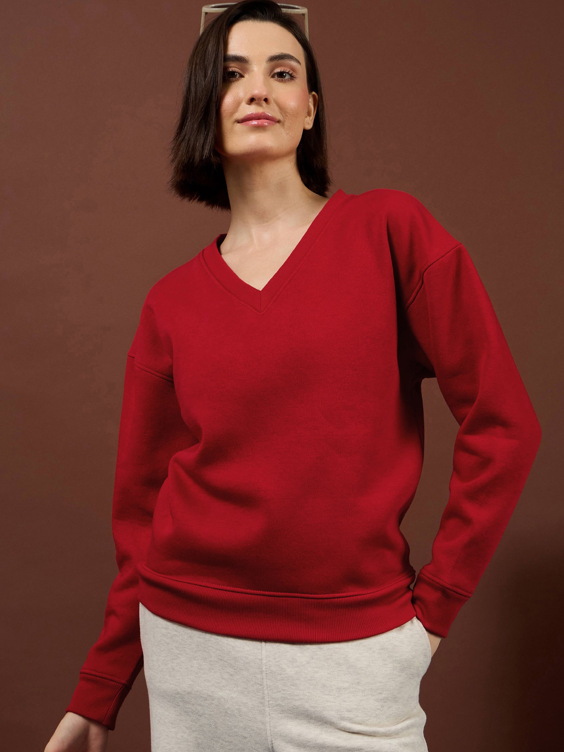 Red Fleece Back Typography Oversize Sweatshirt -SASSAFRAS