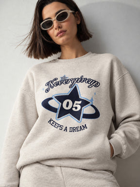 Off-White Melange Fleece NEVER Give-up Oversize Sweatshirt -SASSAFRAS
