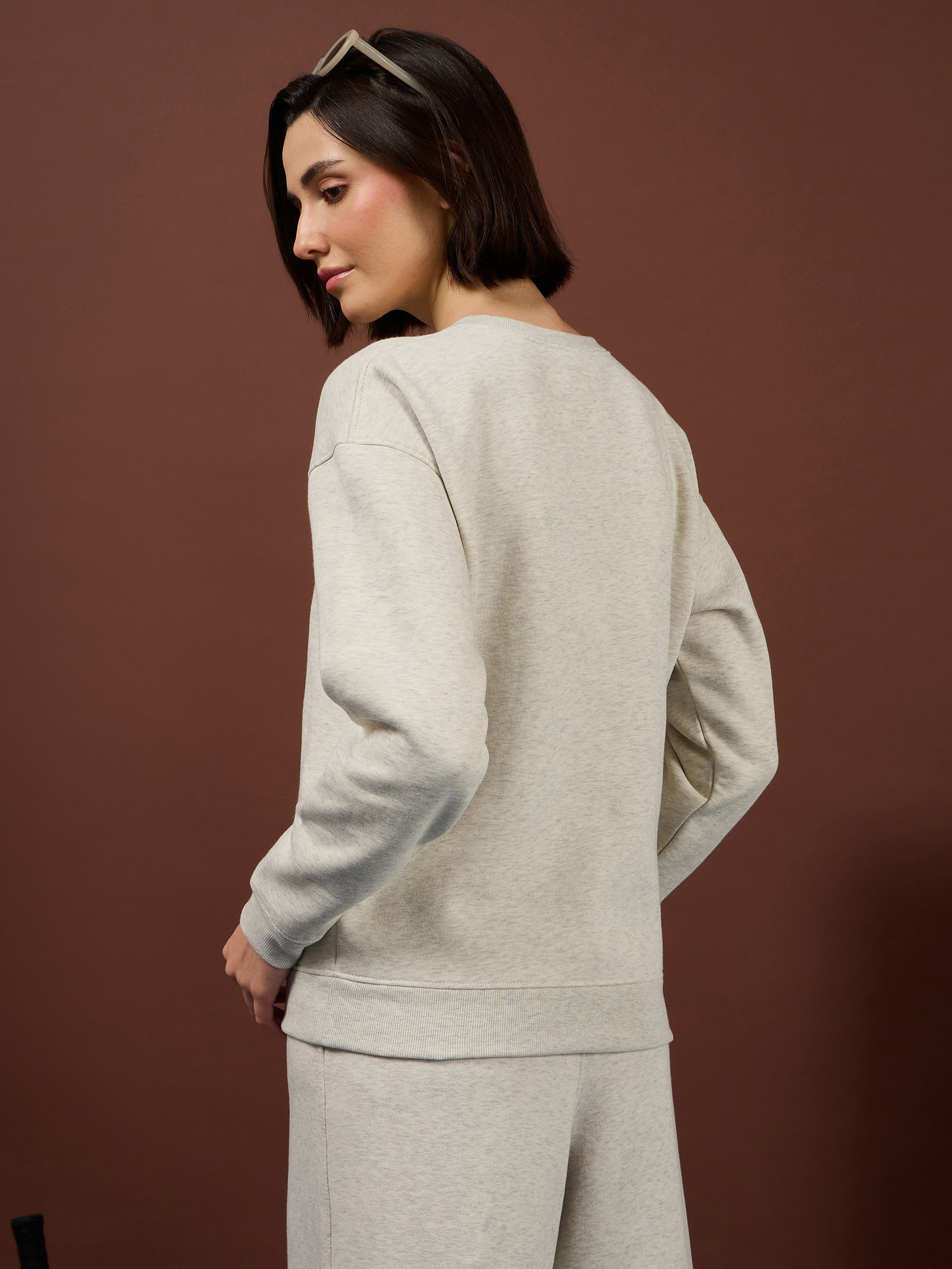 Off-White Melange Fleece NEVER Give-up Oversize Sweatshirt -SASSAFRAS