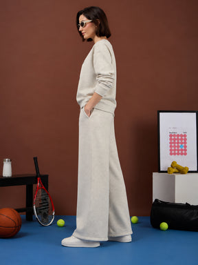 Off-White Melange Fleece NEVER Give-up Oversize Sweatshirt With Track Pants-SASSAFRAS